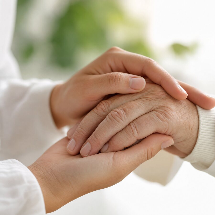 Two hands clasped together