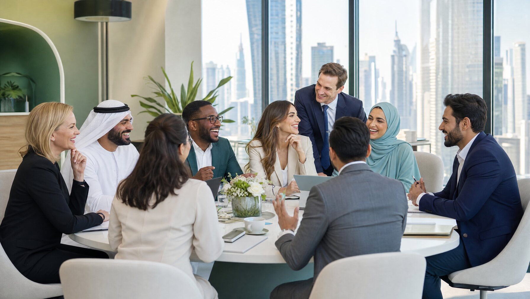 A diverse team in a Dubai office